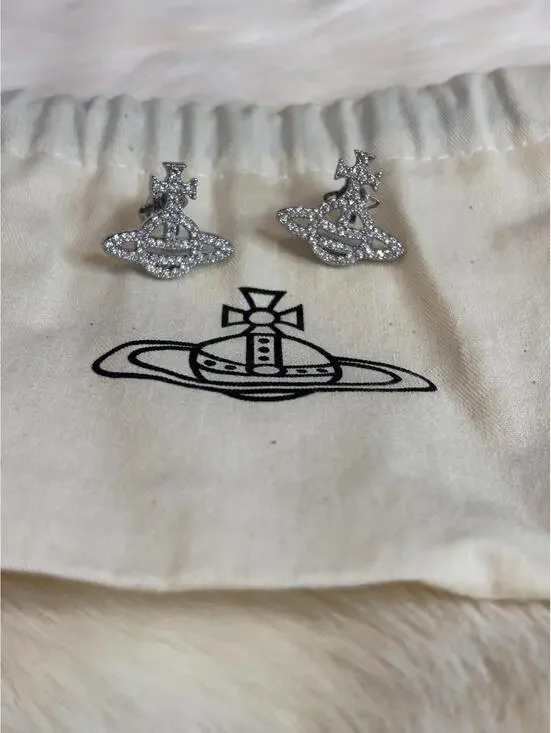 Vivienne Westwood Silver Tone Crystal Orb Stud Earrings - Picture 1 of 2